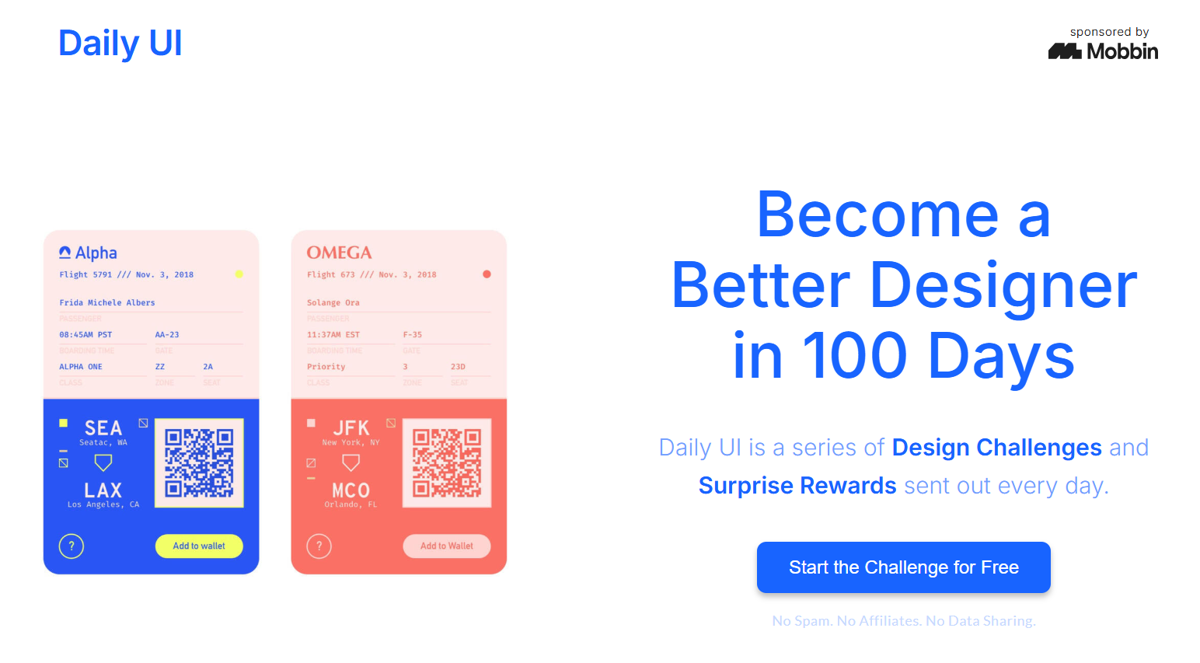 Screenshot of Daily UI, from the website hero section designs collection.
