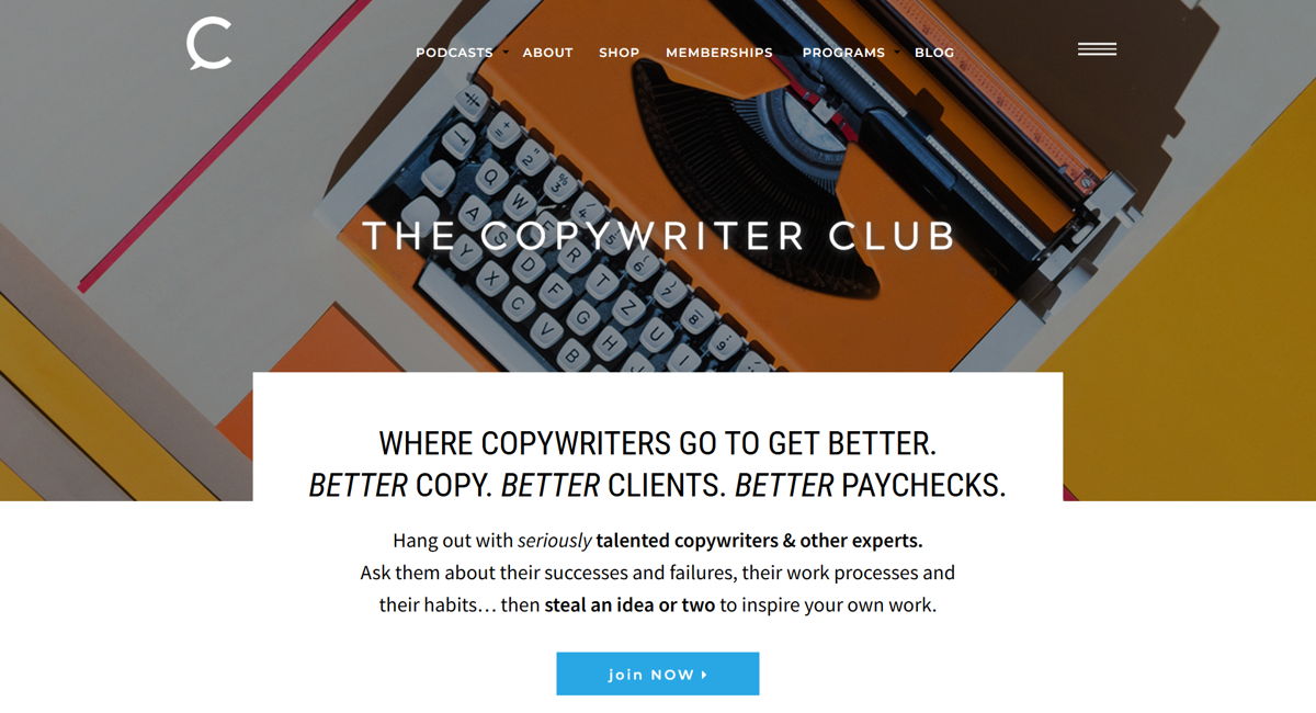 Screenshot of The Copywriter Club, from the membership websites collection.