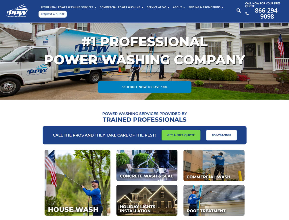 Screenshot of Perfect Power Wash, from the wordpress websites collection.