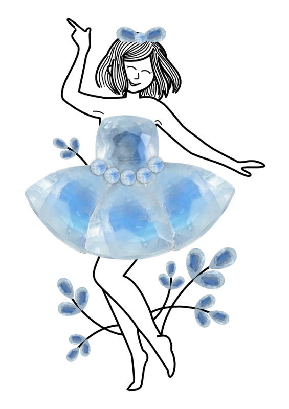 An illustration of a woman wearing moonstones