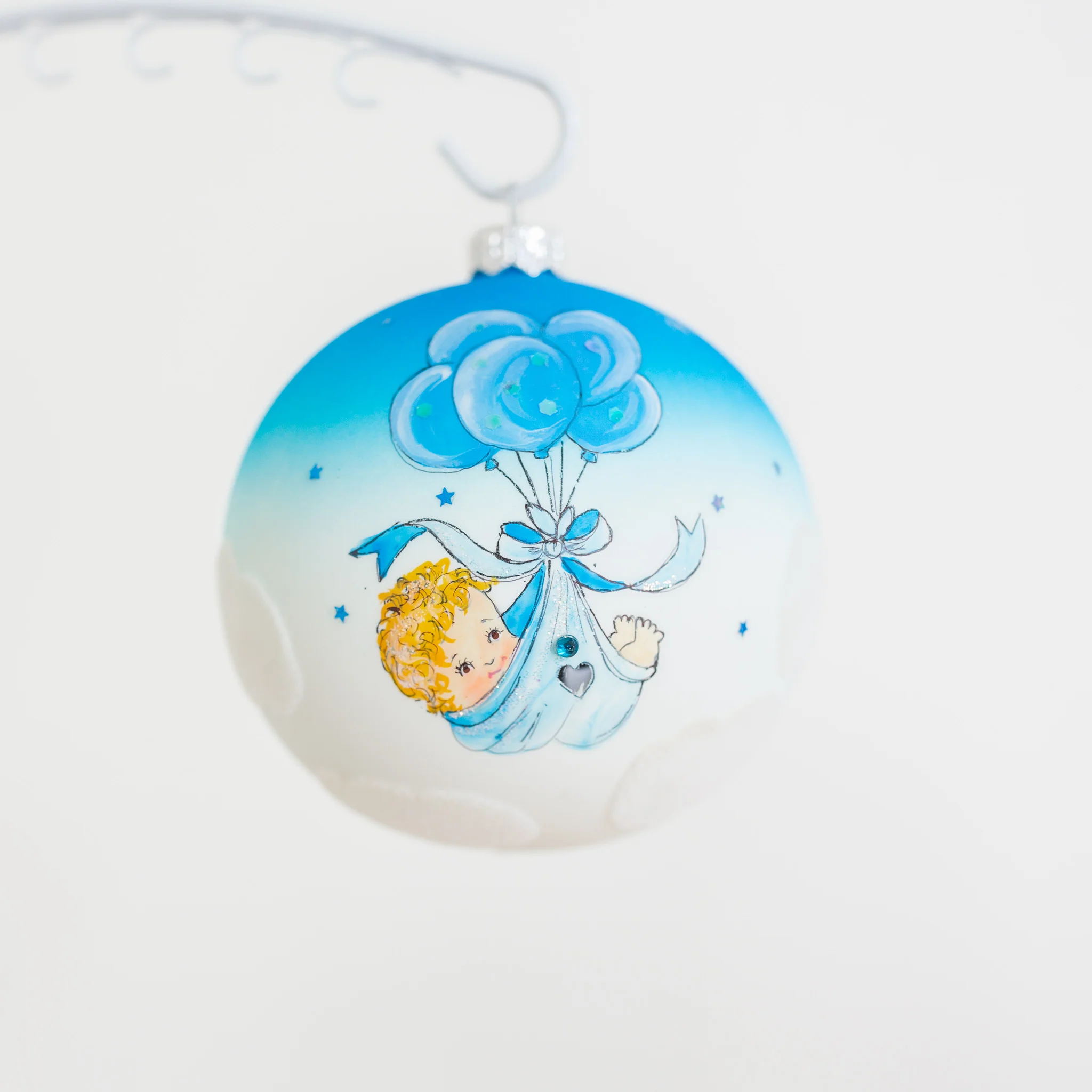 100mm First Christmas hand painted bauble blue