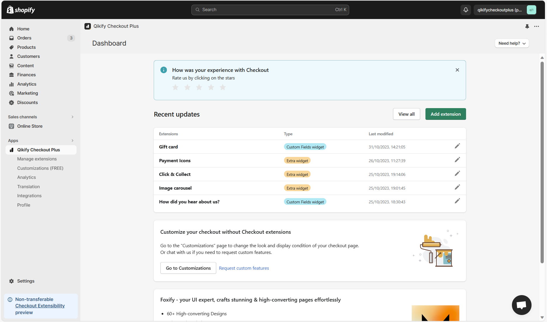 qikify checkout customizer app dashboard - shopify checkout customization app