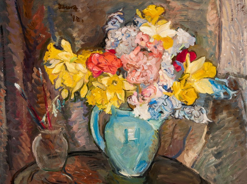 Spring Flowers in Blue Pitcher, ca. 1939-1950