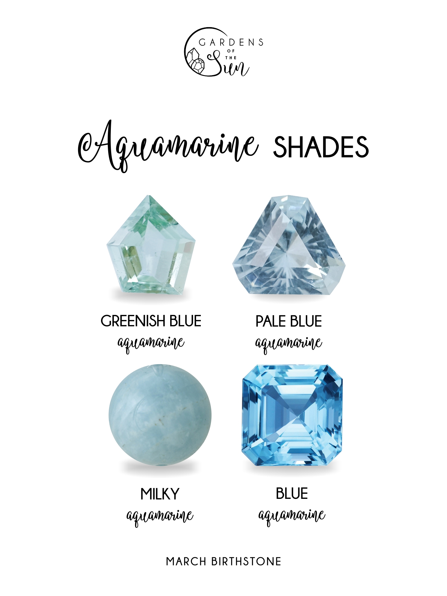 different shades of aquamarine