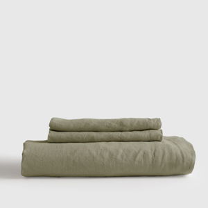 European Linen King Fitted Sheet Set | Quince | Color: Willowleaf
