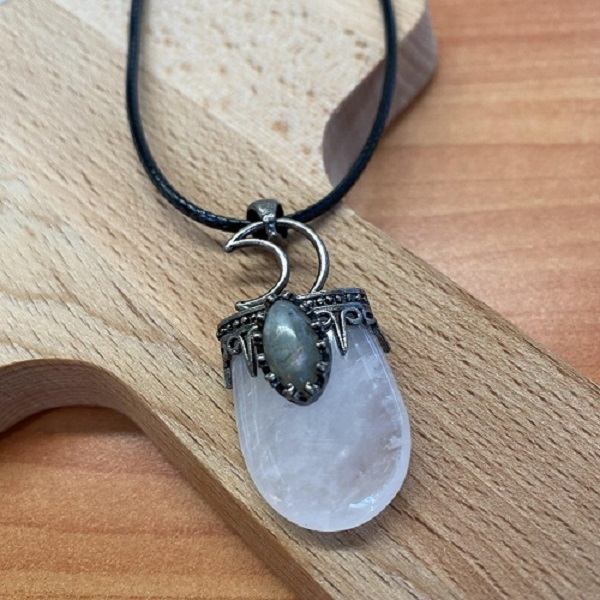 Clear Quartz with Labradorite Necklace - Includes Leather Band