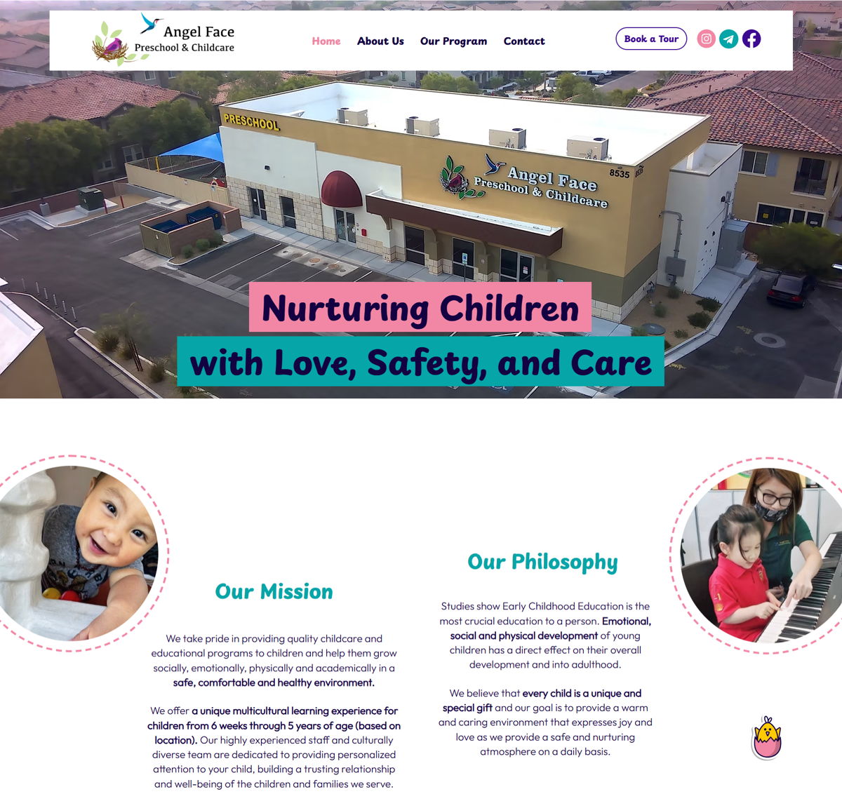 Screenshot of Angel Face Preschool, from the kindergarten websites collection.