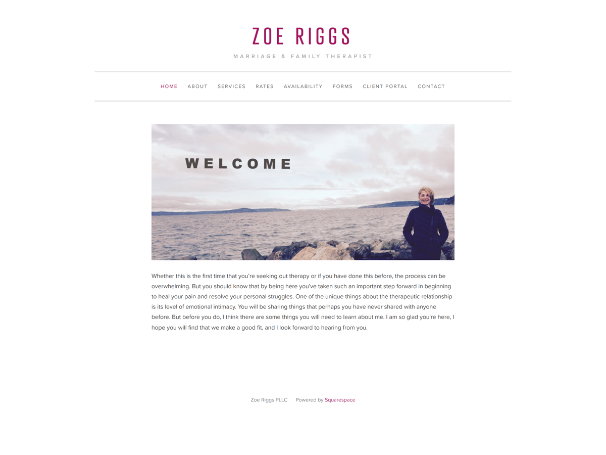 Screenshot of Zoe Riggs, from the therapist websites collection.