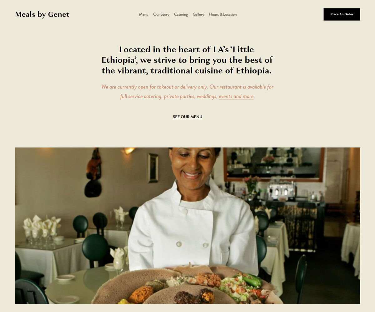 Screenshot of Meals by Genet, from the brown websites collection.
