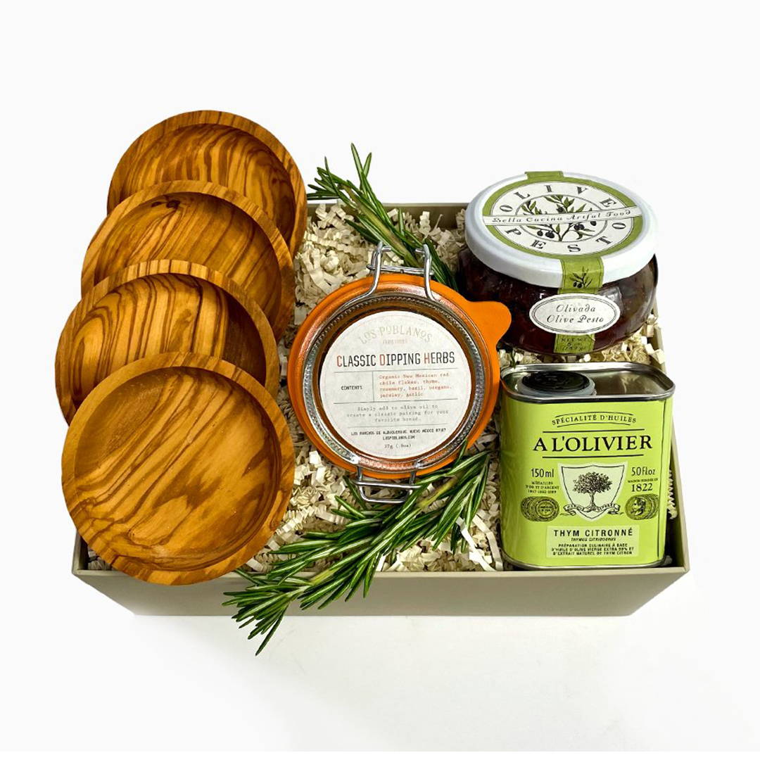 Gourmet olive oil dipping gift box, gourmet gift boxes for mother's day, send mom curated gift box, gifts for mother's day