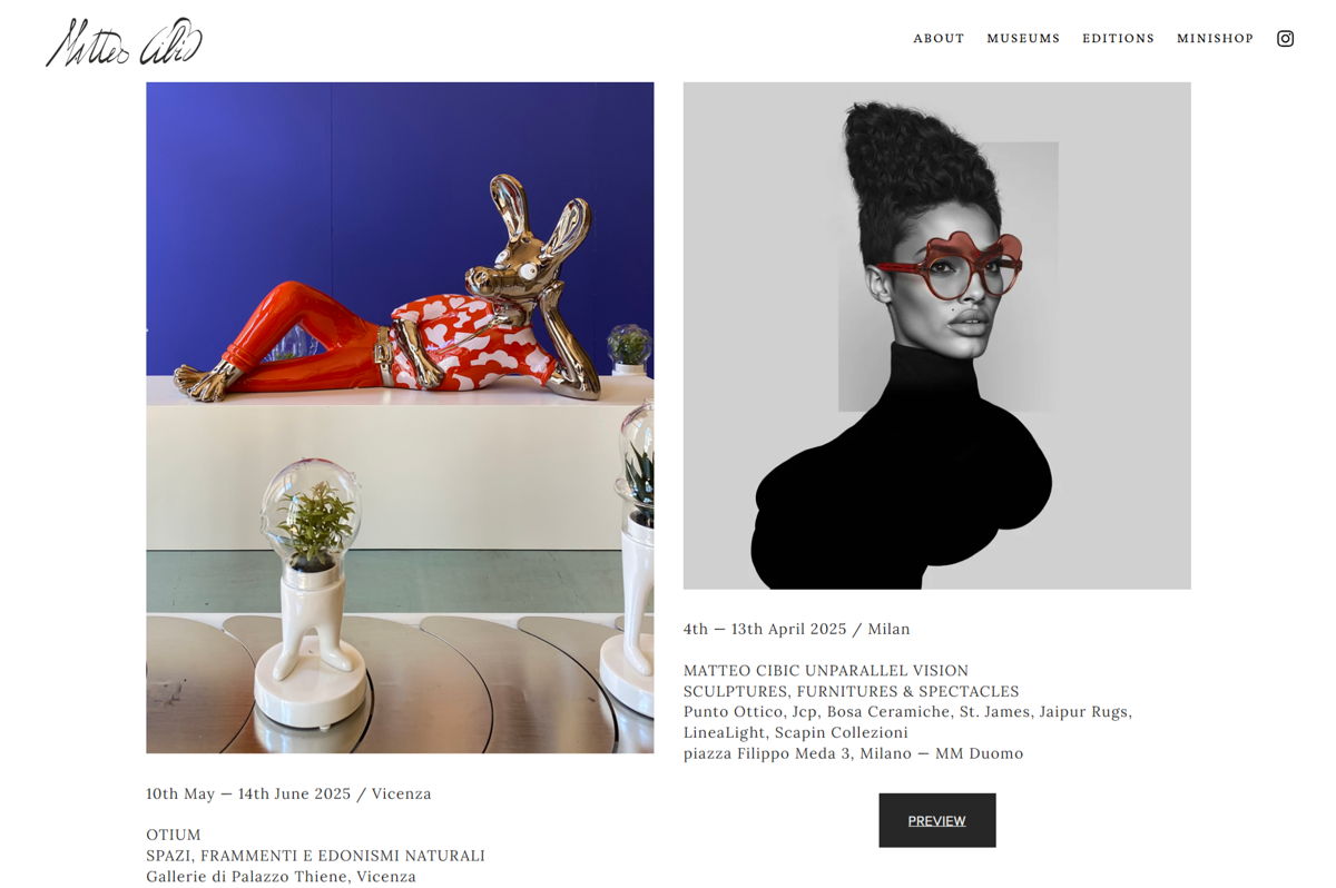 Screenshot of Matteo Cibic, from the sculptor portfolios collection.