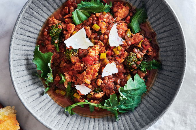 Lentil Stew with Sausage and Rapini