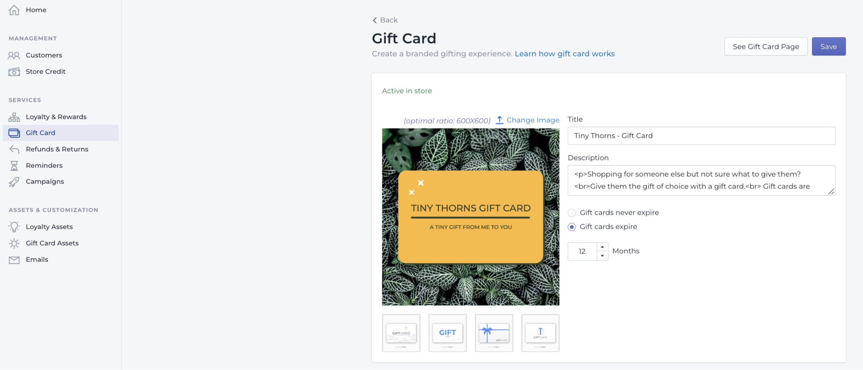 import Shopify gift card