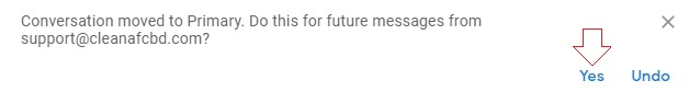 click yes to move email to inbox