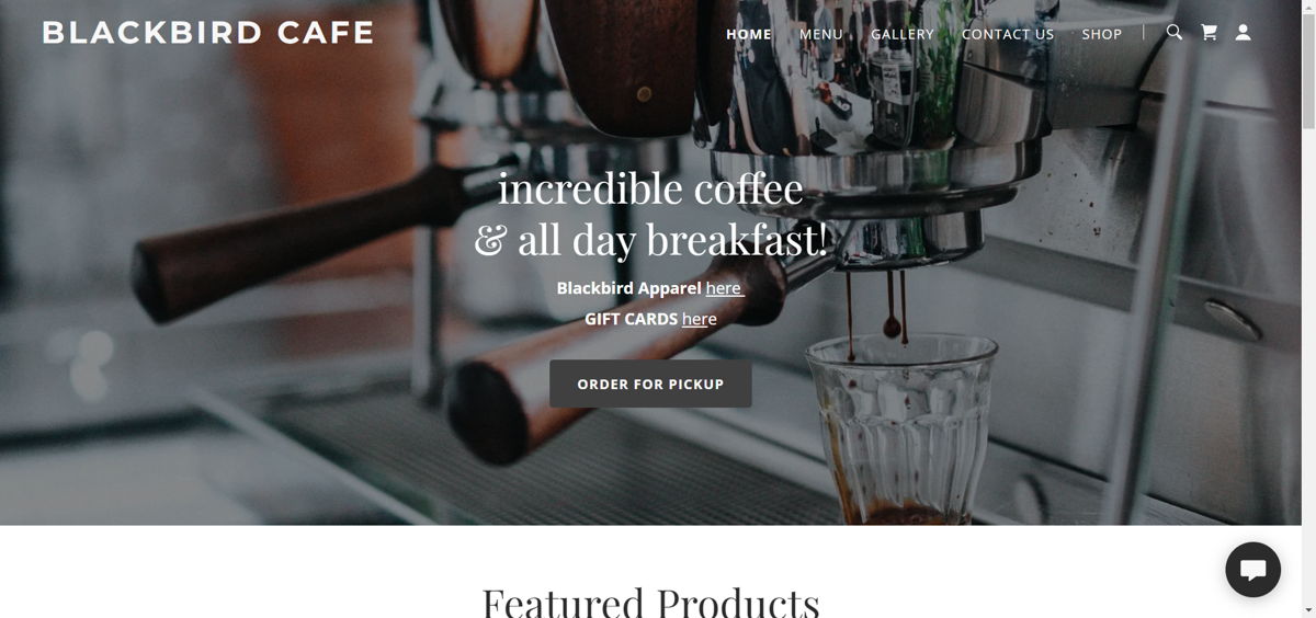 Screenshot of Blackbird Café, from the cafe & coffee shop websites collection.
