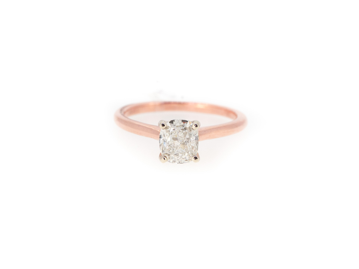 Rose gold cushion cut diamond ring
