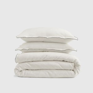 European Linen Duvet Cover Set | Size: King/Cal King, Color: White with Black Embroidery