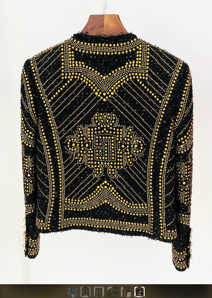 HIGH STREET Newest F/W 2022 Designer Fashion Women Stunning Metal Rivet Beaded Tweed Jacket - Image 6