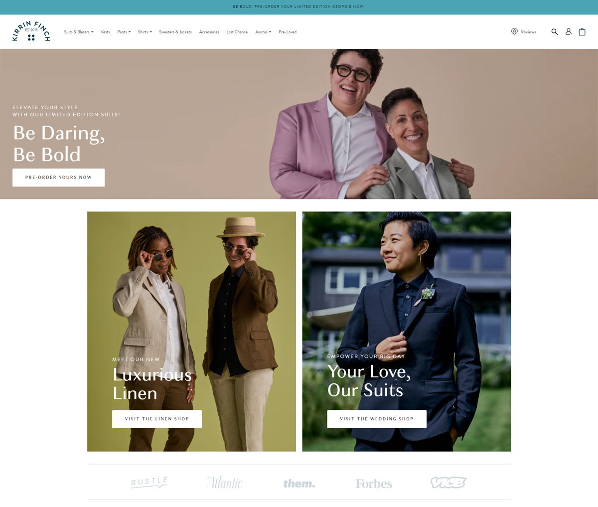Screenshot of Kirrin Finch, from the shopify clothing stores collection.