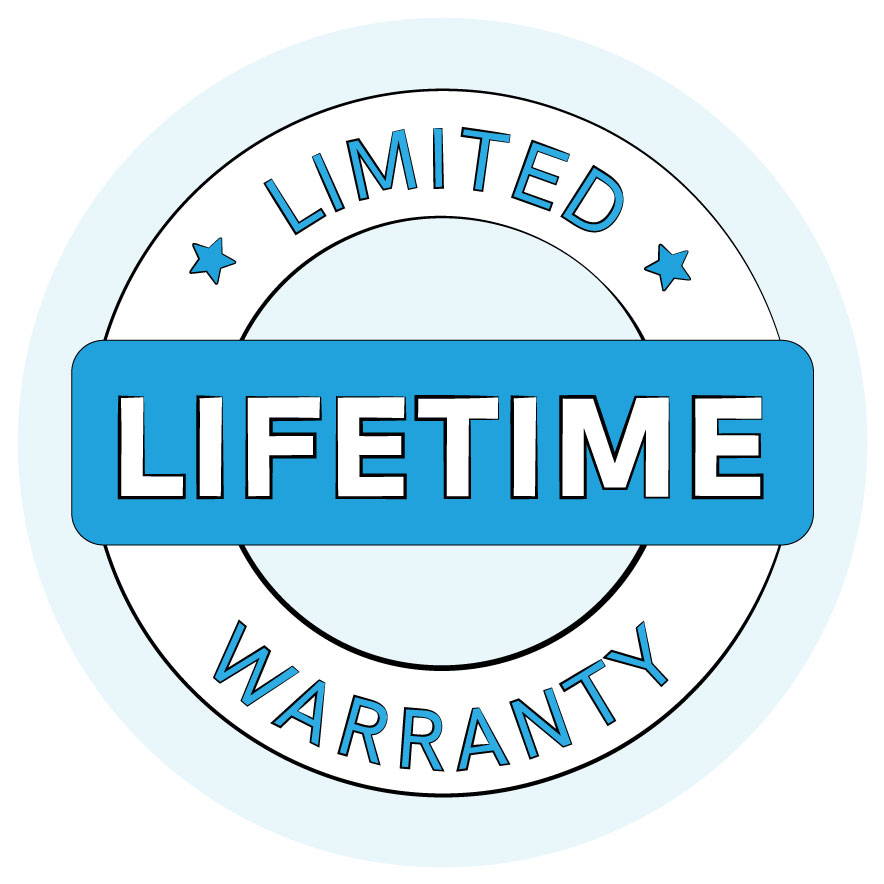 Limited Lifetime warranty badge icon drawing in blue