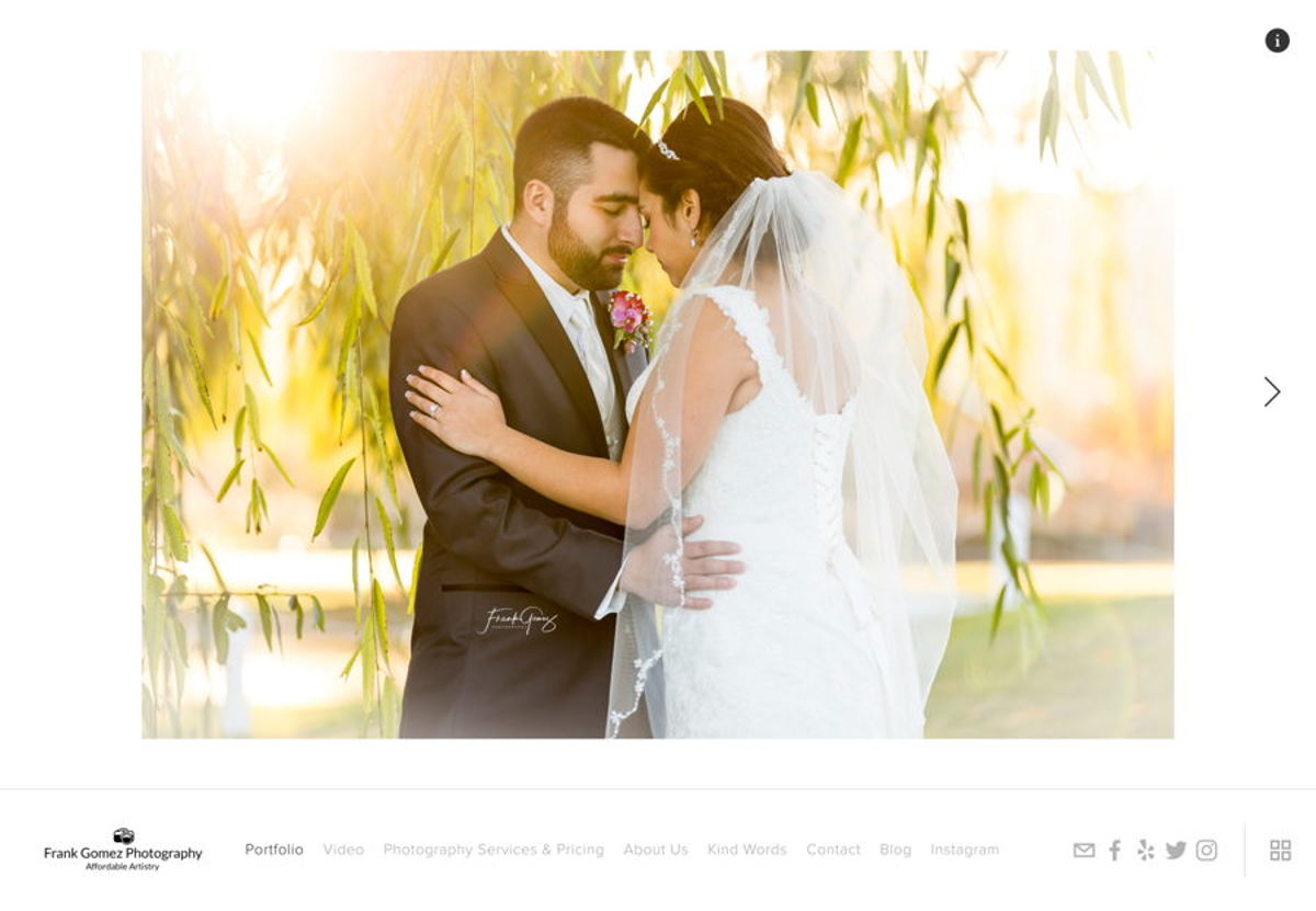 Screenshot of Frank Gomez, from the wedding photography websites collection.