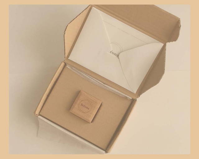 Sceona jewellery box in its handmade delivery sustainable packaging