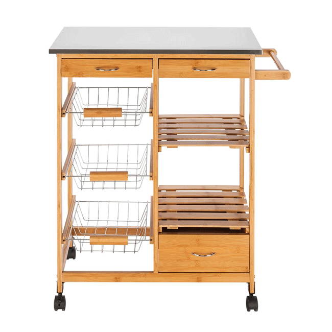 Bamboo Kitchen Island With Drawers and Towel Holder