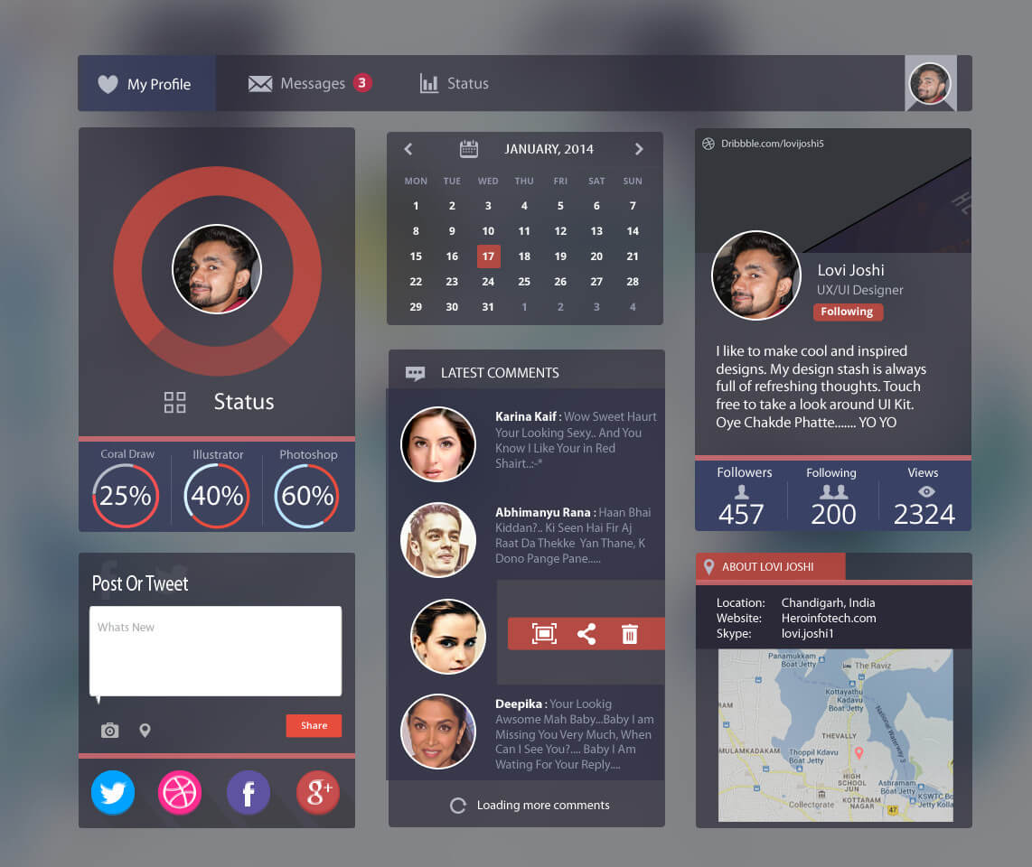 Flat UI Kit - набор современных веб элементов для Фотошоп