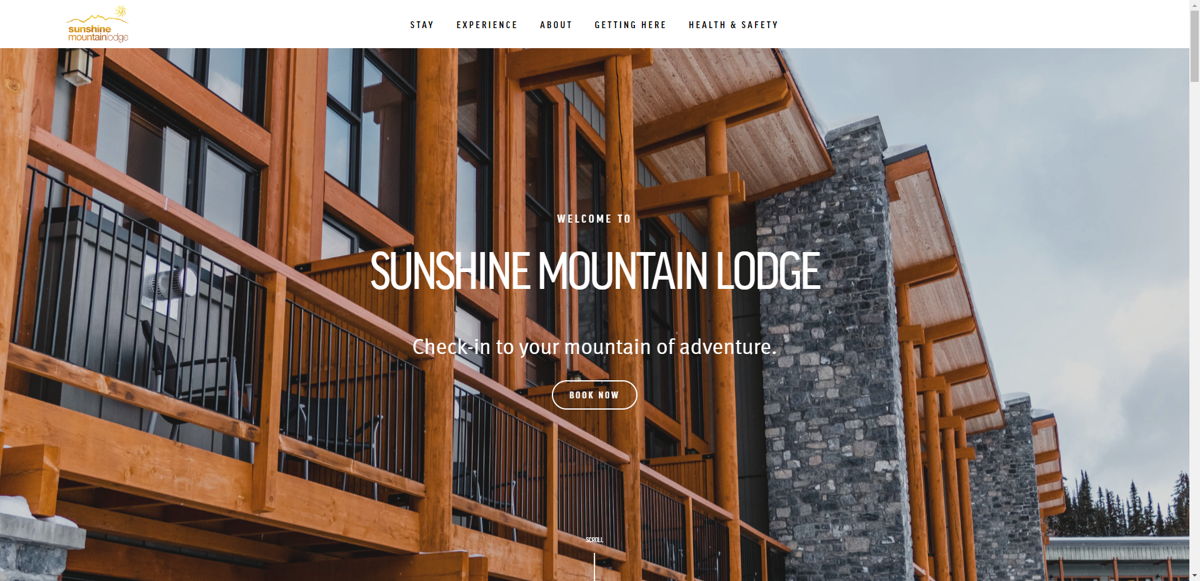 Screenshot of Sunshine Mountain Lodge, from the hotel websites collection.