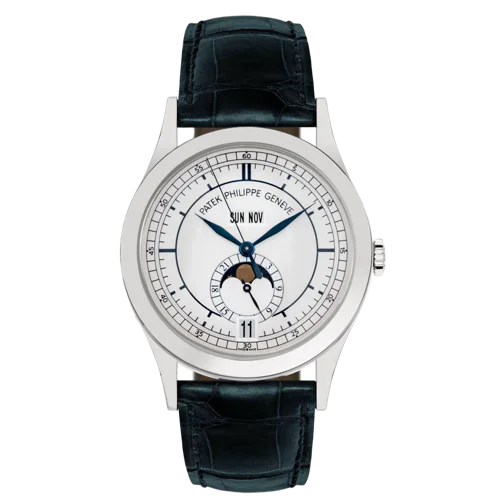Patek Philippe Annual Calendar Complications Moonphase White Gold Silver Dial