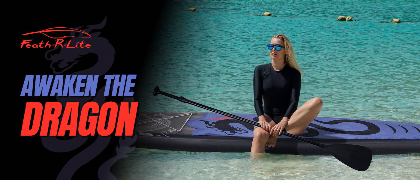 Feath-r-lite Adventure inflatable paddle board are awaken the dragon