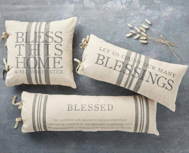 Mud Pie Bless This Home and Count Your Blessings Linen Pillow