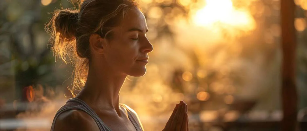 Travel nurses practicing sunrise yoga at a wellness retreat with a scenic view