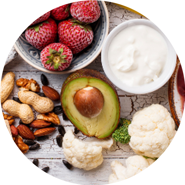 Biotin-rich foods like avocado, strawberries, and nuts for healthy hair, skin, and nails in the best vitamin B complex Singapore.