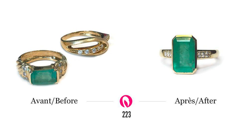 Recovery of family jewels in yellow gold with emerald