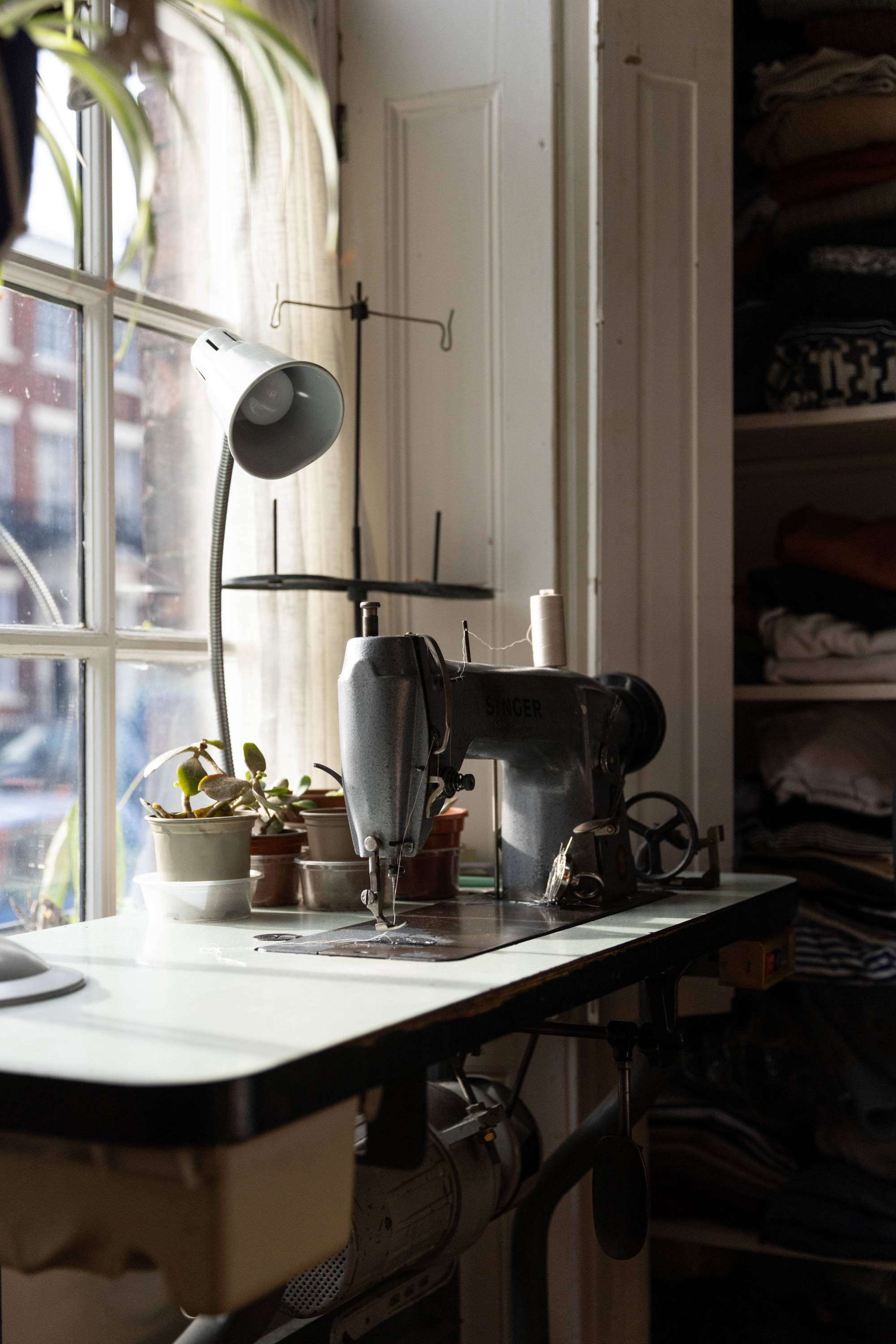 Sewing machine in Gordon's home textiles studio in Liverpool