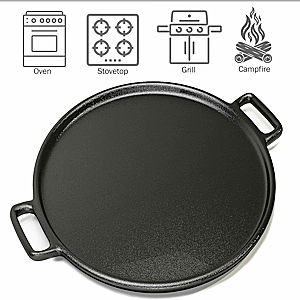 Cast Iron Pizza Pan - 14-Inch Baking Pan for Oven, Stovetop, Grill, or Campfires - Durable, Even-Heating, Versatile Cast Iron Griddle by Home-Complete
