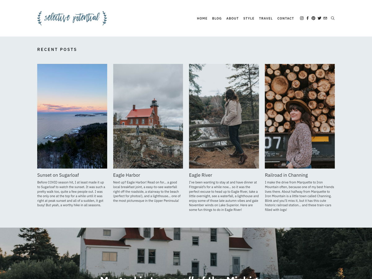 Screenshot of Personal Travel Blog: Selective Potential, from the blog examples collection.