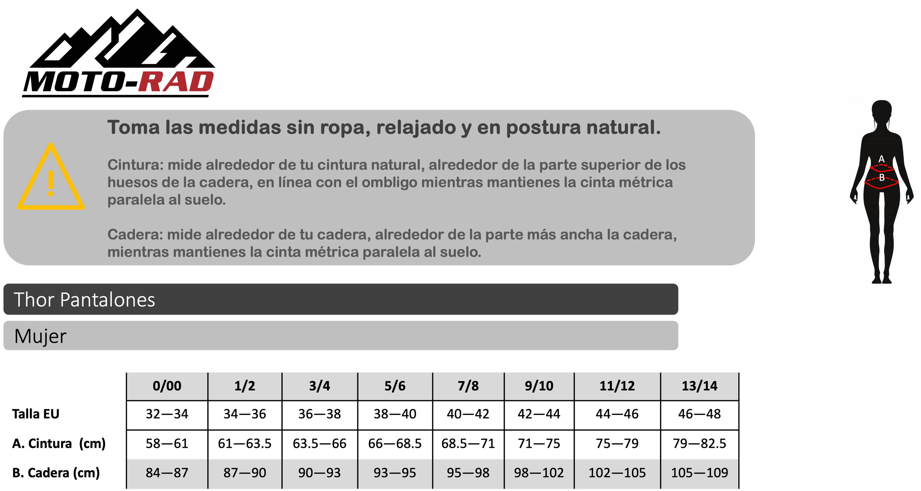Guía de Tallas Pantalones de Mujer THOR