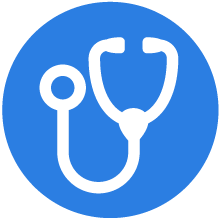 Circular blue icon with a stethoscope representing clinical and vet-formulated pet care.