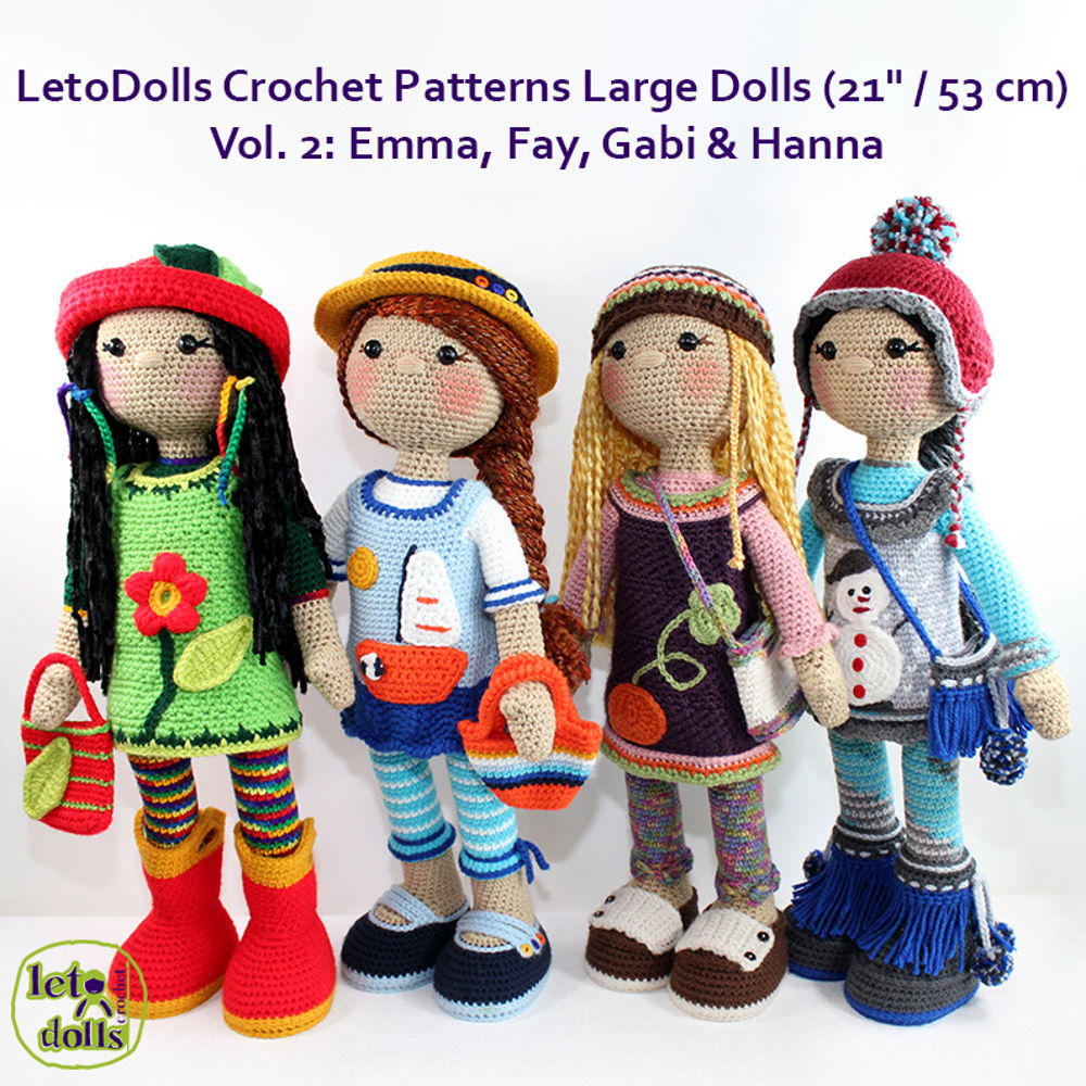 LetoDolls Crochet Patterns Large Dolls (21" / 53 cm) Vol. 2: Emma, Fay, Gabi & Hanna