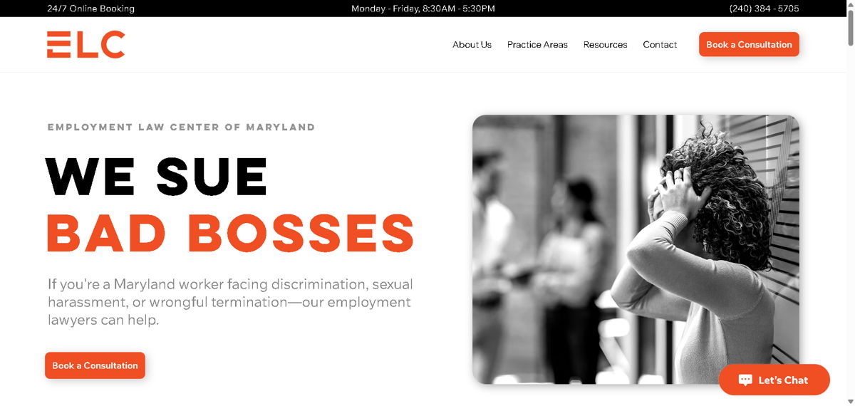Screenshot of Employment Law Center of Maryland, from the law firm websites collection.