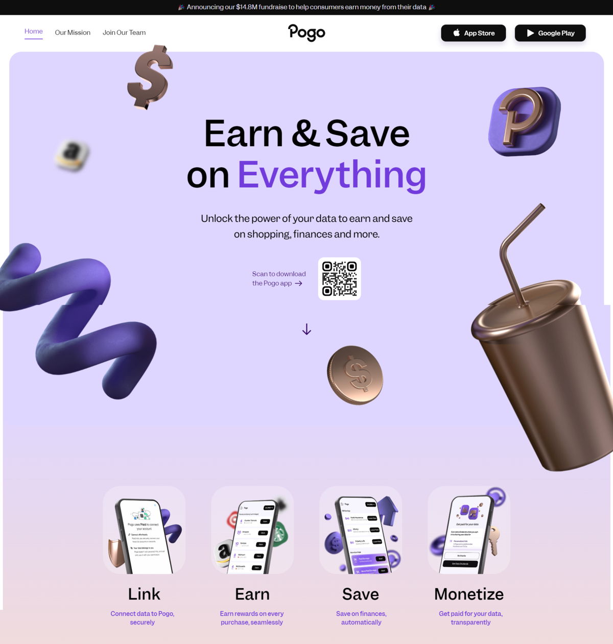 Screenshot of Pogo, from the startup websites collection.