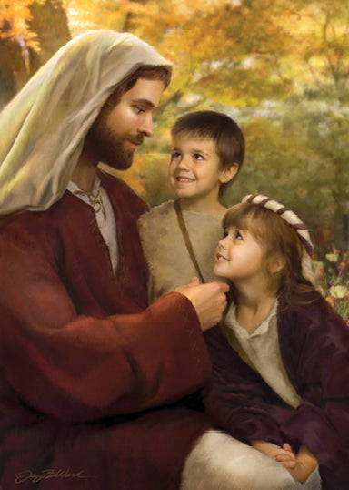 Jesus comforting two children.