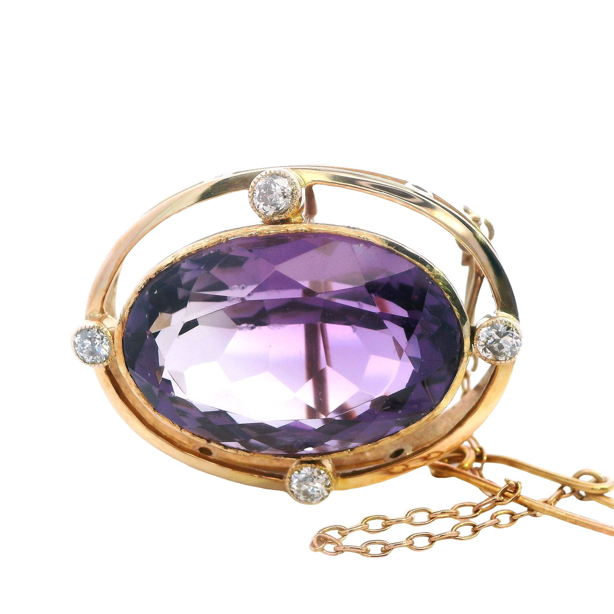 Amethyst and Diamond Brooch set in 9ct Yellow Gold