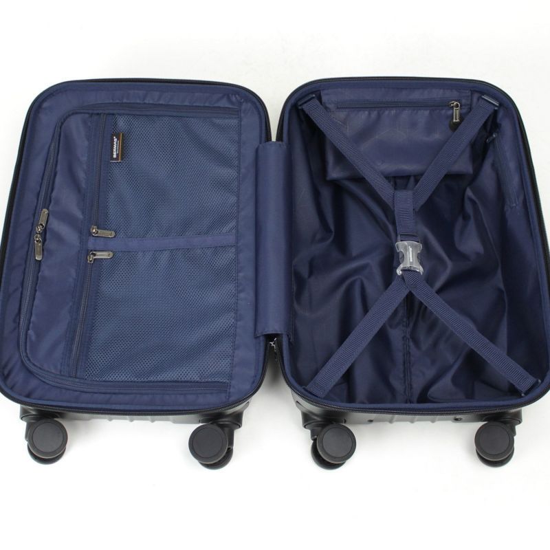 内装には小物が仕分けしやすく便利なメッシュポケット、荷崩れ防止のクロスベルト（長さ調節可能です）がついています。