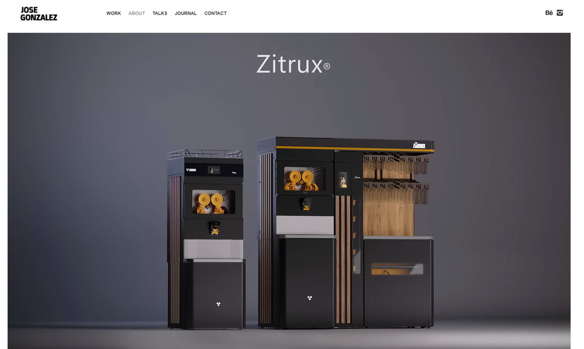 Screenshot of José A. Creative, from the industrial design portfolios collection.