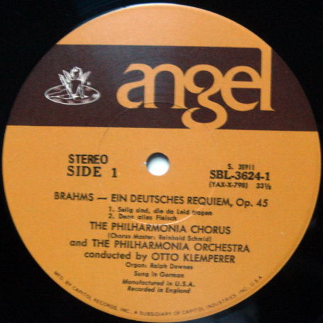 EMI Angel / KLEMPERER, - Brahms A German Requiem,  NM, ...
