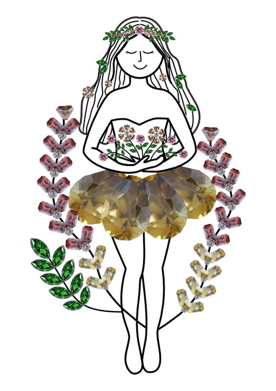 An illustration of a woman wearing zircon dress