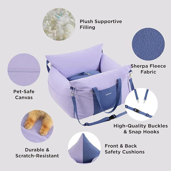 2-in-1 Pet Car Booster Seat & Travel Bed - Removable, Non-Slip, for Small Dogs & Cats - Image 4